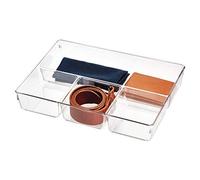 iDesign Drawer Organiser With 4 Compartments, Practical Plastic Drawer Divider, Wardrobe Organiser for Accessories and Jewellery, Clear, 5.5 by 23 by 33 cm