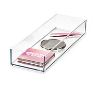 iDesign Drawer Signature Series by Sarah Tanno, Long Plastic PET Organiser, Makeup Storage Tray, Clear/Matte White, 10.2 x 30.5 x 5 cm