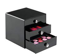 iDesign Drawers Storage Box with Drawers for Make-Up, Compact Cosmetic Organiser for Countertops or Wardrobes, Sturdy Plastic, Black