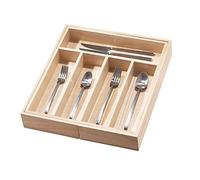 iDesign EcoWood Kitchen Storage Tray, Expandable Kitchen Utensil Holder Made of Paulownia Wood, Versatile Cutlery Holder for Kitchens, Beige