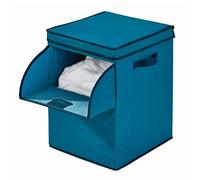 iDesign Fabric Storage Box, Large Toy Box Made of Cotton/Polyester Mix for Cupboard, Bedroom and Nursery, Foldable Fabric Box with 2 Handles and Hatch, Blue