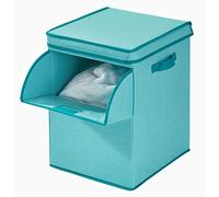 iDesign Fabric Storage Box, Large Toy Box Made of Cotton/Polyester Mix for Cupboard, Bedroom and Nursery, Foldable Fabric Box with 2 Handles and Hatch, Blue