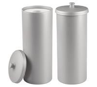 iDesign Freestanding Bathroom Toilet Paper Storage Holder, 2-Pack, Silver | With Lid, For 3 Extra Rolls