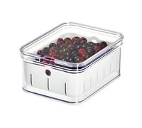 iDesign Fridge Storage Box for Fruit and Berries, Kitchen Storage Made of BPA-free Plastic, Kitchen Organiser for Food with Built-In Drip Tray, Clear, 21.6 cm x 16.5 cm x 9.5 cm