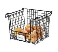 iDesign Large Wire Basket, Metal Stackable Storage Basket for Bathroom, Kitchen and Office, Stackable Kitchen Organiser with Handles, Black, 90987