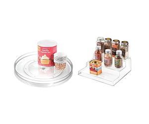 iDesign Lazy Susan Turntable Organiser, Large Rotating Spice Rack for Food Storage & Tiered Shelf Organiser, Jars and Cans Storage, Cupboard 3 Tier Shelf Organiser