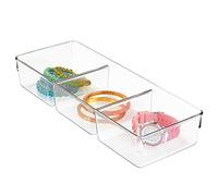 iDesign Linus Drawer Organiser - Plastic Drawer Divider With 3 Separate Compartments, Accessories Storage Tray, Clear, 5.5 x 12.5 x 33 cm