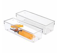 iDesign Linus Organiser Tray, Large Plastic Drawer Insert, Pack of 2 Accessories Organiser Boxes, Clear,10.2 cm x 30.5 cm x 7.6 cm