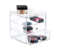 iDesign Makeup Organiser with Three Drawers, Plastic Storage Box for Makeup, Accessories, Jewelry and More, Compact Dressing Table Organiser, Clear, 1 x Mirror, Transparent/Green