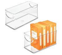 iDesign Narrow Pantry Bin with Handles for Kitchen Cabinets or Fridge, Set of 2, Clear, Made in USA