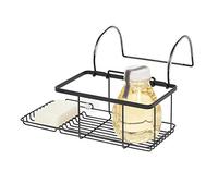 iDesign No-Drill Bathroom Storage, Small Metal Hanging Bath Tray, Bath Caddy for Soap, Cosmetics, Books, Tablet and Phone, Matte Black, 30.7 cm x 26 cm x 17 cm