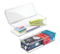 iDesign Plastic Stackable Hinged-Lid Pantry or Kitchen Storage Box - Set of 2 - Clear