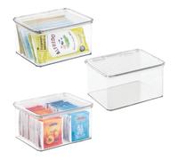 iDesign Plastic Stackable Hinged-Lid Pantry or Kitchen Storage Box - Set of 3 - Clear