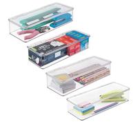 iDesign Plastic Stackable Hinged-Lid Pantry or Kitchen Storage Box - Set of 4 - Clear