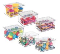 iDesign Plastic Stackable Hinged-Lid Pantry or Kitchen Storage Box - Set of 6 - Clear
