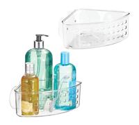 iDesign Plastic Suction Cup Corner Shower Basket for Bathroom Storage, Set of 2, Clear, Made in USA