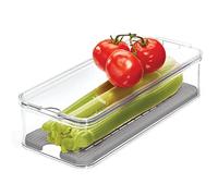 iDesign Produce Plastic Refrigerator and Modular Stacking Pantry Bin with Lid and Removable Inner Basket, Perfect for Washing Vegetables, Fruit, Lettuce, BPA Free, Clear, Gray, 15.72" x 6.32" x 3.76"