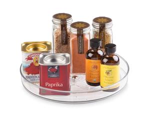 iDesign Rotatable Spice Rack, Small Plastic Kitchen Cupboard Storage for Spices and Condiments, Rotating Spice Jars Holder for Kitchen and Pantry, Clear