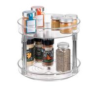 iDesign Rotatable Spice Rack with 2 Tiers, Small Plastic Kitchen Cupboard Storage for Spices and Condiments, Rotating Spice Jars Holder for Kitchen and Pantry, Clear
