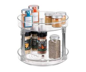 iDesign Rotatable Spice Rack with 2 Tiers, Small Plastic Kitchen Cupboard Storage for Spices and Condiments, Rotating Spice Jars Holder for Kitchen and Pantry, Clear