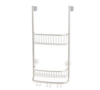 iDesign shower shelf for hanging, small shower shelf with two baskets and 3 double hooks, shower basket made of metal for the shower cubicle, silver