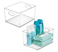 iDesign Small Stackable Plastic Bathroom Storage Handles-Set of 2-Clear Bin