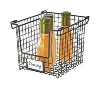 iDesign Small Wire Basket, Metal Stackable Storage Basket for Bathroom, Kitchen and Office, Stackable Kitchen Organiser with Handles, Black