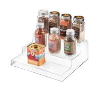 iDesign Spice Rack with 3 Compartments, Small Display Cabinet Organiser Made of Durable Plastic, Compact Kitchen Storage Organiser for Jars, Cans and Spices, Clear, 8.9D x 22.2W x 25.4H centimetres