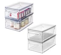 iDesign Stackable Kitchen Storage Drawer for Fridge, Pantry, Under-Sink, or Cabinet - Set of 4 - Clear