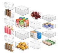iDesign Stackable Plastic Handle Bin Assortment Set - Storage Organizers for Kitchen, Fridge, Pantry, Home -18 Pack, Clear