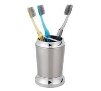 iDesign Stainless Steel Toothbrush Holder, The Preston Collection - 3" x 3" x 4.5”, Brushed & Chrome Split Finish