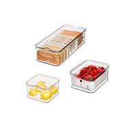 iDesign Storage Bins, Fridge Organisers with Lids, Set of 3, Made from Recycled Plastic, Kitchen Accessories for Keeping Food Fresh, Transparent and White