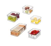 iDesign Storage Bins, Fridge Organisers with Lids, Set of 5, Made from Recycled Plastic, Kitchen Accessories for Keeping Food Fresh, Transparent, Clear, White