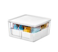 iDesign Storage Box with 4 Dividers, Storage Box with Lid, Versatile as Kitchen Storage or Bathroom Organiser, Made of Recycled Plastic, White