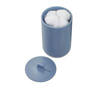 iDesign Storage Box with Lid, Small Bathroom Storage Pot for Cosmetics and Make-Up, Round Plastic Cotton Bud and Cotton Pad Holder for the Bathroom, Blue, 8 cm diameter x 13 cm
