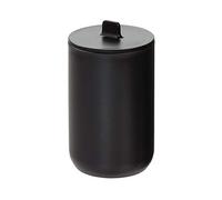 iDesign Storage Box with Lid, Small Bathroom Storage Pot for Cosmetics and Make-Up, Round Plastic Cotton Bud and Cotton Pad Holder for the Bathroom, Black,8 cm diameter x 13 cm
