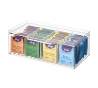 iDesign Tea Caddy for Tea Bags, Multi-Compartment Tea Box with Lid for Cupboards and Countertops, Made from Plastic, Kitchen Storage and Organisation, Transparent, 12.59" x 6.23" x 4.57"