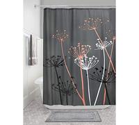 iDesign Thistle Shower Curtain, High Bathtub Curtain, Made of Polyester, Grey/Coral,183 x 183 cm