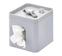 iDesign Tissue Box Cover, Small Tissue Box Holder Made of Plastic, Cover for Box of Tissues with Tray for Jewellery and Makeup, Grey