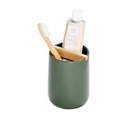 iDesign Toothbrush Holder, Ceramic Toothbrush Storage with Paulownia Wood Divider, Bathroom Organiser for Toothbrush and Toothpaste, Green