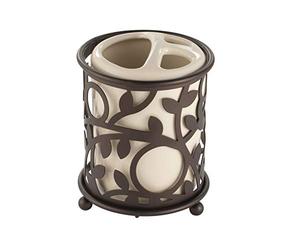 iDesign Vine Bathroom Countertop Toothbrush Holder, Vanilla/Bronze