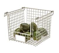 iDesign Wire Storage Basket, Large Metal Basket for Bathroom, Kitchen and Office, Stackable Kitchen Organiser with Handles, Silver