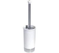 iDesign York Toilet Brush Set, Ceramic/Mixed Bathroom Brush Holder, White/Chrome