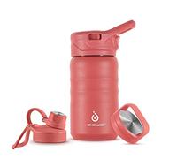 IDEUS 12 Oz (360 ml) Insulated Water Bottle with Straw, with 3 Leak-Proof Wide Mouth Lids Stainless Steel Water Bottles, Keeps Hot & Cold, Great for Hiking & Biking, Red