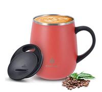 Ideus 16oz Insulated Coffee Mug with Handle & Lid (Jellyfish Red, Fuji Dawn)