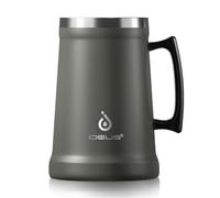 Ideus Insulated Beer Stein, 710/1000ml Stainless Steel Double Walled Beer Mug Giant Bar Drinkware Metal Beer Cup with Big Grip Handle for Party bar and Gathering (Grey 1000ml)