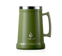 Ideus Insulated Beer Stein, 710/1000ml Stainless Steel Double Walled Beer Mug Giant Bar Drinkware Metal Beer Cup with Big Grip Handle for Party bar and Gathering (Olive Green, 34oz (1,000ml))