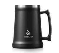 Ideus Insulated Beer Stein, 710/1000ml Stainless Steel Double Walled Beer Mug Giant Bar Drinkware Metal Beer Cup with Big Grip Handle for Party bar and Gathering (Black 710ml)