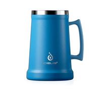 Ideus Insulated Beer Stein, 710/1000ml Stainless Steel Double Walled Beer Mug Giant Bar Drinkware Metal Beer Cup with Big Grip Handle for Party bar and Gathering (Cerulean, 34oz (1,000ml))