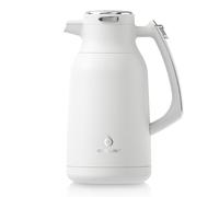 IDEUS Insulated Coffee Jug 2l, Double Wall Vacuum Stainless Steel Water Pitcher Milk Carafe Thermal Teapot Beverage Dispenser Thermo (White-Silver, 2L)